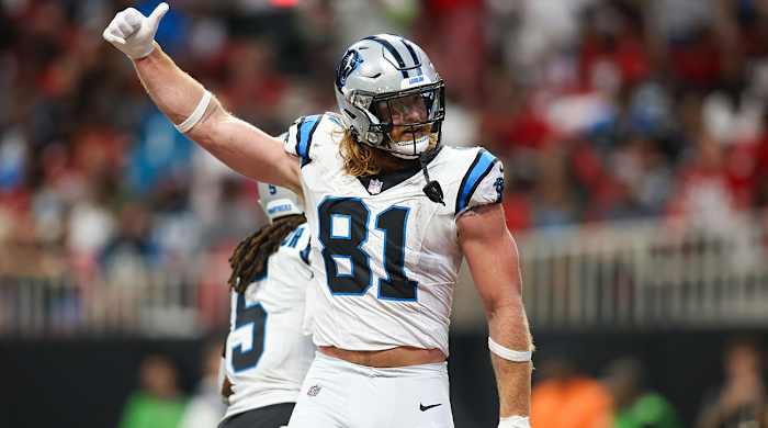 Carolina Panthers tight end Hayden Hurst caught Bryce Young’s first NFL touchdown.